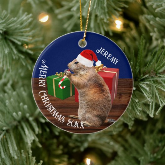 Funny Prairie Dog in Weihnachtsmannmütze Keramik Ornament (Baum)