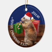 Funny Prairie Dog in Weihnachtsmannmütze Keramik Ornament (Links)