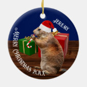 Funny Prairie Dog in Weihnachtsmannmütze Keramik Ornament (Hinten)