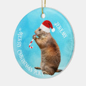 Funny Prairie Dog in Weihnachtsmannmütze Keramik Ornament (Links)