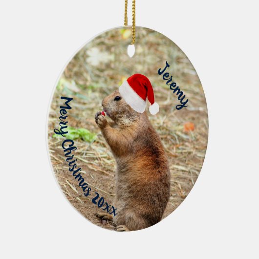 Funny Prairie Dog in Weihnachtsmannmütze Keramik Ornament (Rechts)