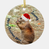 Funny Prairie Dog in Weihnachtsmannmütze Keramik Ornament (Vorne)