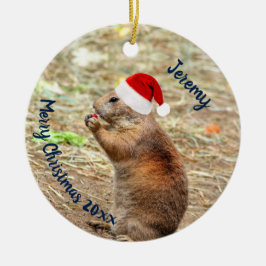 Funny Prairie Dog in Weihnachtsmannmütze Keramik Ornament