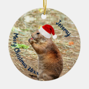 Funny Prairie Dog in Weihnachtsmannmütze Keramik Ornament
