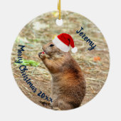 Funny Prairie Dog in Weihnachtsmannmütze Keramik Ornament (Hinten)