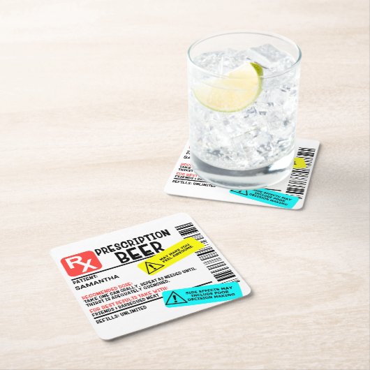 Funny Prescription Beer Warning Label personalisie Rechteckiger Pappuntersetzer (Vor Ort)