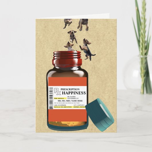 Funny Prescription Flasche Welpen Geburtstag Karte (Vorderseite)