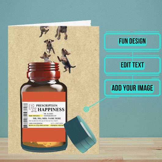 Funny Prescription Flasche Welpen Geburtstag Karte