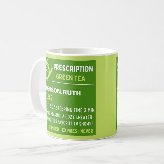 Funny Prescription Green Tee Kaffeetasse (Vorderseite Links)