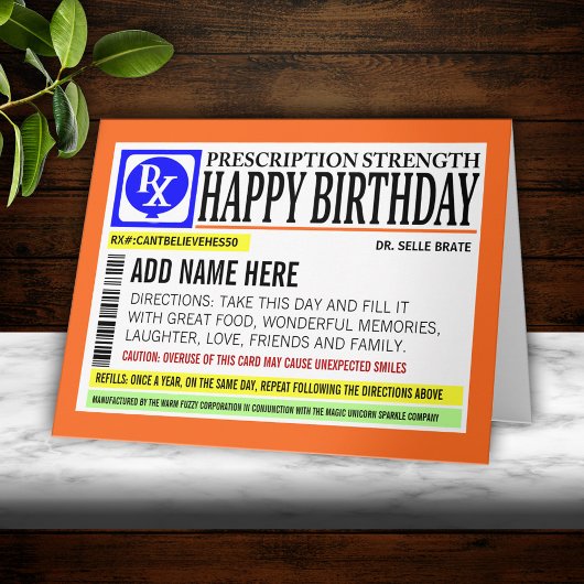 Funny Prescription Label Happy Birthday Gruß Karte