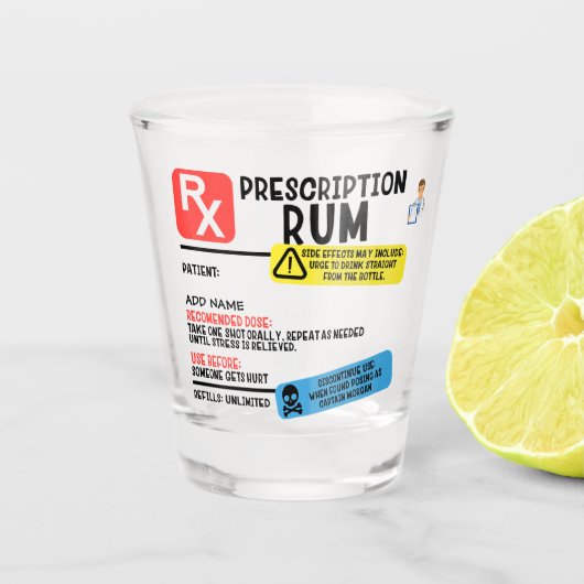 Funny Prescription Rum Shot Glas (Vorderseite)