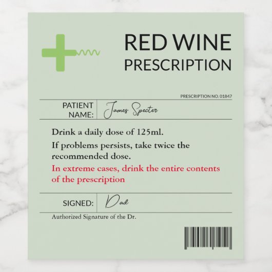 Funny Prescription Weinetikett Rotes Weißes Rose V (Einzelnes Label)