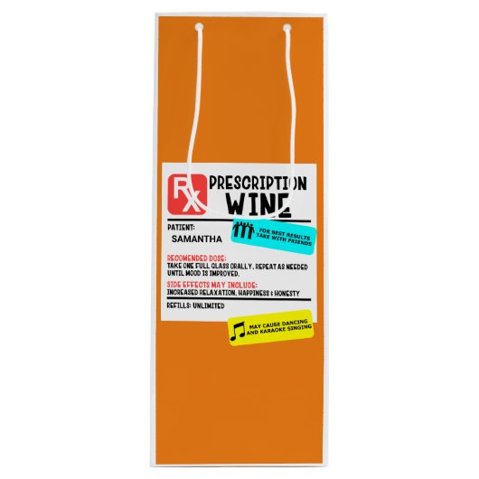 Funny Prescription Weinwarnung Personalisiert Geschenktüte Für Weinflaschen (Vorderseite)