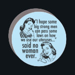 Funny Pro Choice Retro feministischer politischer  Auto Magnet<br><div class="desc">Funny Pro Choice Vintager politischer Cartoon, der zwei Frauen im Retro-Feminismus darstellt, die auf dem Sprichwort telefonieren: "Ich hoffe, dass einige große Männer Gesetze verabschieden können, wie wir unsere Uterusse benutzen..", sagte nie eine Frau.. Cooler Spaß für Menschen, die Frauenrechte auf Gesundheitsversorgung und gleiche Rechte für Frauen unterstützen. Behalt die...</div>