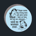Funny Pro Choice Retro feministischer politischer  Auto Magnet<br><div class="desc">Funny Pro Choice Vintager politischer Cartoon, der zwei Frauen im Retro-Feminismus darstellt, die auf dem Sprichwort telefonieren: "Ich hoffe, dass einige große Männer Gesetze verabschieden können, wie wir unsere Uterusse benutzen..", sagte nie eine Frau.. Cooler Spaß für Menschen, die Frauenrechte auf Gesundheitsversorgung und gleiche Rechte für Frauen unterstützen. Behalt die...</div>