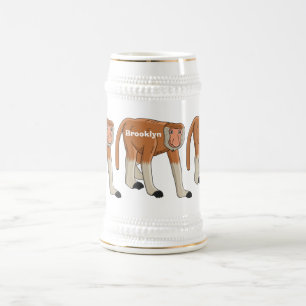 Funny proboscis Affe Cartoon Illustration Bierglas