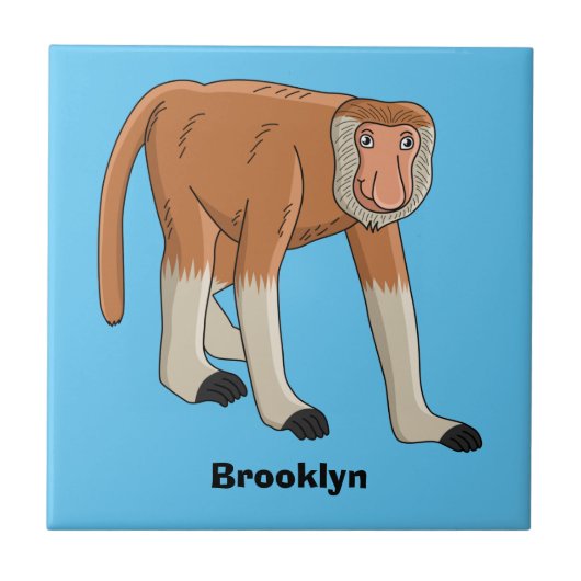 Funny proboscis Affe Cartoon Illustration Fliese (Vorderseite)