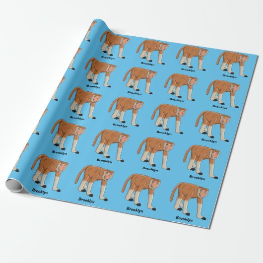 Funny proboscis Affe Cartoon Illustration Geschenkpapier (Ungerollt)