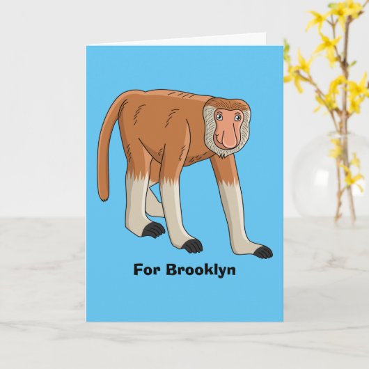 Funny proboscis Affe Cartoon Illustration Karte (Gelbe Blume)