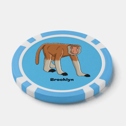 Funny proboscis Affe Cartoon Illustration Pokerchips (Einzeln)