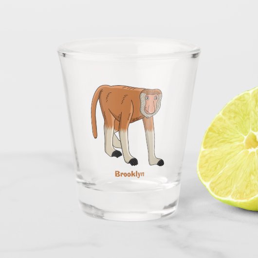 Funny proboscis Affe Cartoon Illustration Schnapsglas (Vorderseite)