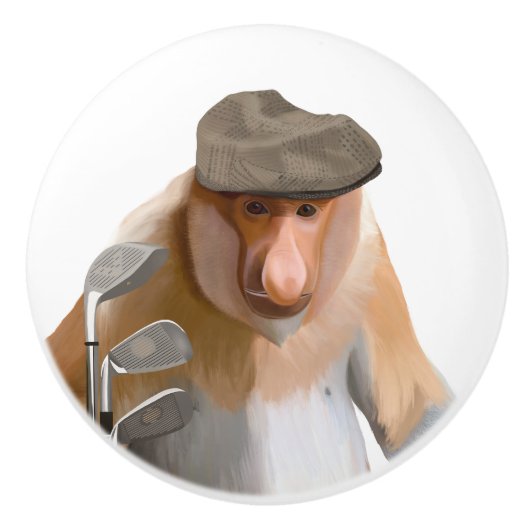 Funny Proboscis Monkey Golfer Keramikknauf (Vorderseite)