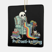 Funny Procrasti Strickskelett und Katze mit Keramikornament (Links)