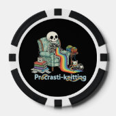 Funny Procrasti Strickskelett und Katze mit Pokerchips (Vorderseite)