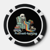 Funny Procrasti Strickskelett und Katze mit Pokerchips (Rückseite)