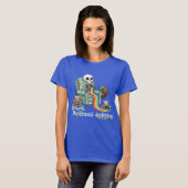 Funny Procrasti Strickskelett und Katze mit T-Shirt (Vorne ganz)