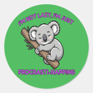 Funny Procrastinings Koala Cartoon Runder Aufkleber