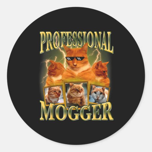 Funny Professional Mogger Cat Meme Mewing Looksmax Runder Aufkleber (Vorderseite)