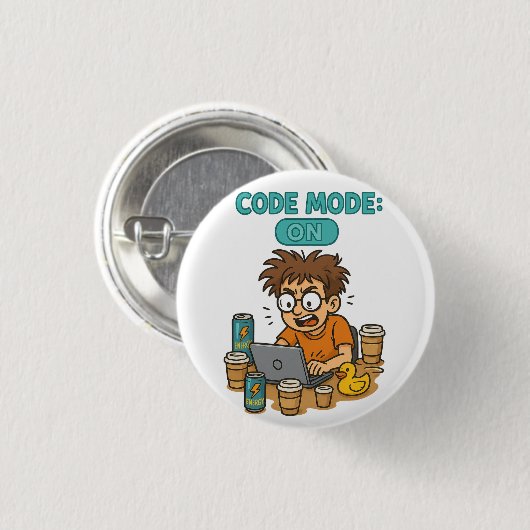 Funny Programmer Cartoon mit "Code Mode: ON" Button (Vorne & Hinten)