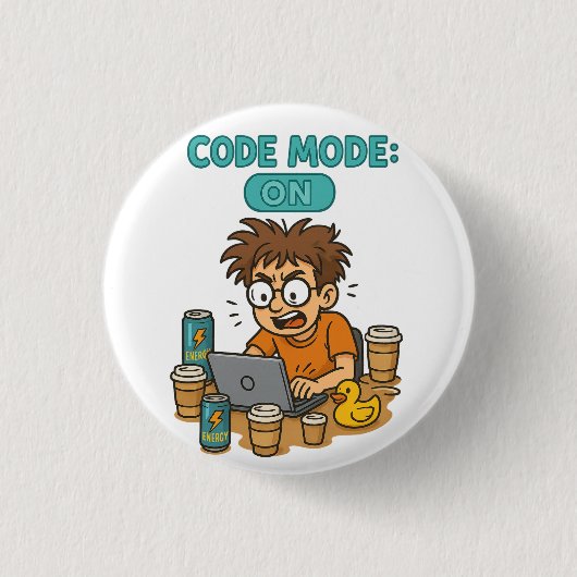 Funny Programmer Cartoon mit "Code Mode: ON" Button (Vorderseite)