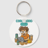 Funny Programmer Cartoon mit "Code Mode: ON" Schlüsselanhänger (Vorderseite)