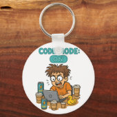 Funny Programmer Cartoon mit "Code Mode: ON" Schlüsselanhänger (Vorderseite)