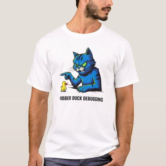 Funny Programmer Cat Rubber Duck Debugging Art T-Shirt (Vorderseite)