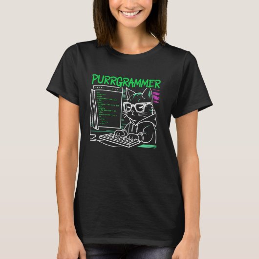 Funny Programmer Coder Computerprogrammierung Katz T-Shirt (Vorderseite)