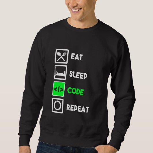 Funny Programmer Eat Sleep Code Wiederholung Sweatshirt (Vorderseite)