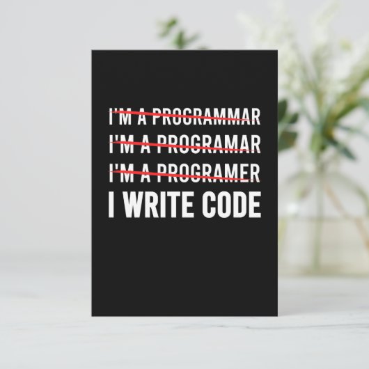Funny Programmer I Wite Code RSVP Karte (Stehend Vorderseite)