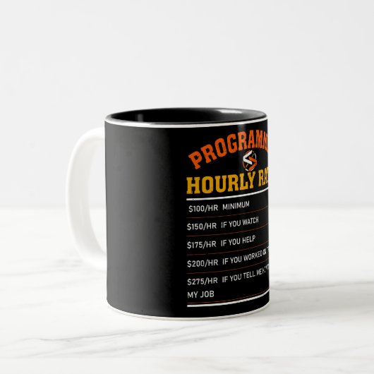 Funny Programmer Stundensatz Zweifarbige Tasse (Vorderseite Links)