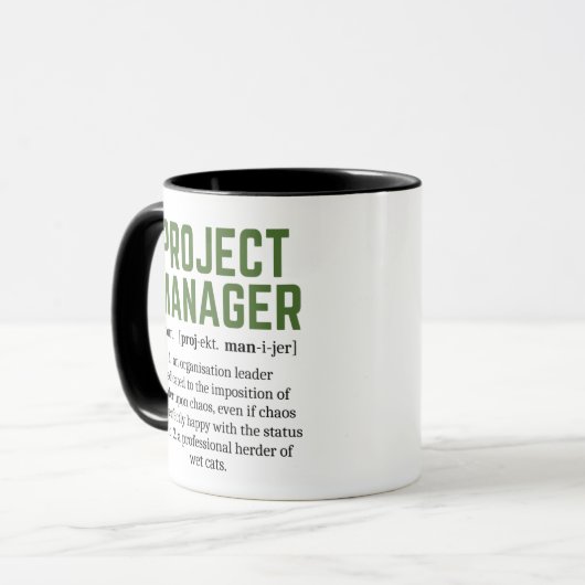 Funny Project Manager Wörterbuchdefinition, Spaß Tasse (Vorderseite Links)