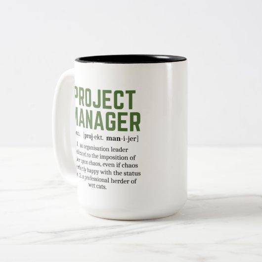 Funny Project Manager Wörterbuchdefinition, Spaß Zweifarbige Tasse (Vorderseite Links)