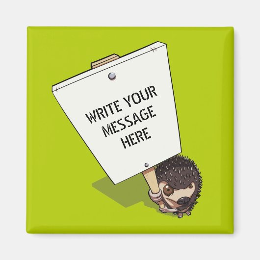 Funny Protestor with Placard Cartoon Igel Magnet (Vorne)