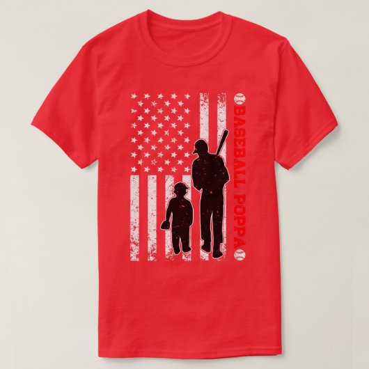 Funny Proud Baseball Poppa American Flag Fathers D T-Shirt (Design vorne)