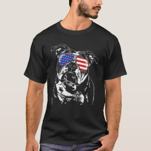 Funny Proud Old English Bulldog American Flag T-Shirt