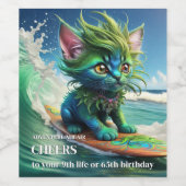 Funny Psychedelic Surf Cat Weinetikett (Einzelnes Label)