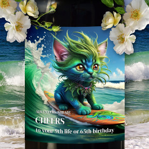 Funny Psychedelic Surf Cat Weinetikett