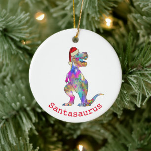 Funny Psychedelic Tyrannosaurus Rex Santa Dinosaur Keramik Ornament