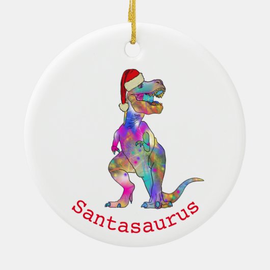 Funny Psychedelic Tyrannosaurus Rex Santa Dinosaur Keramik Ornament (Hinten)